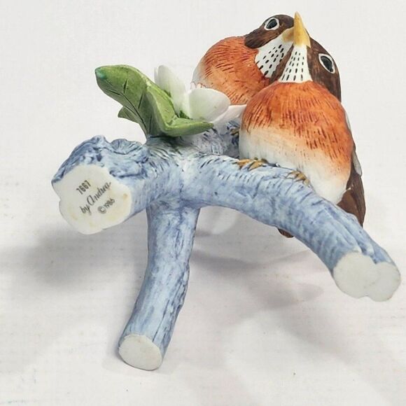 Vtg 1986 Andrea by Sadek Robins on Cherry Blossom Tree Branch Figurine - Read - Picture 7 of 11